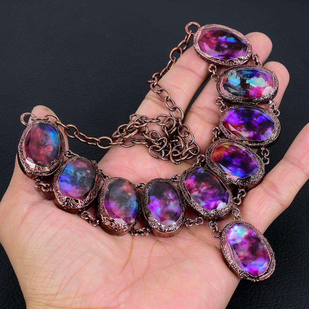 Ammolite Gemstone Necklace, Copper Electroformed Necklace Jewelry, Gorgeous Necklace Jewelry, Handmade Designer Necklace For Her