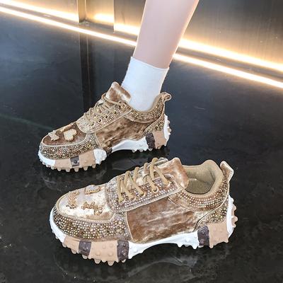 Панк повседневная обувь на подошве из дуриана для папы, женская, новинка 2024 года, модная брендовая спортивная обувь со стразами, верхняя одежда