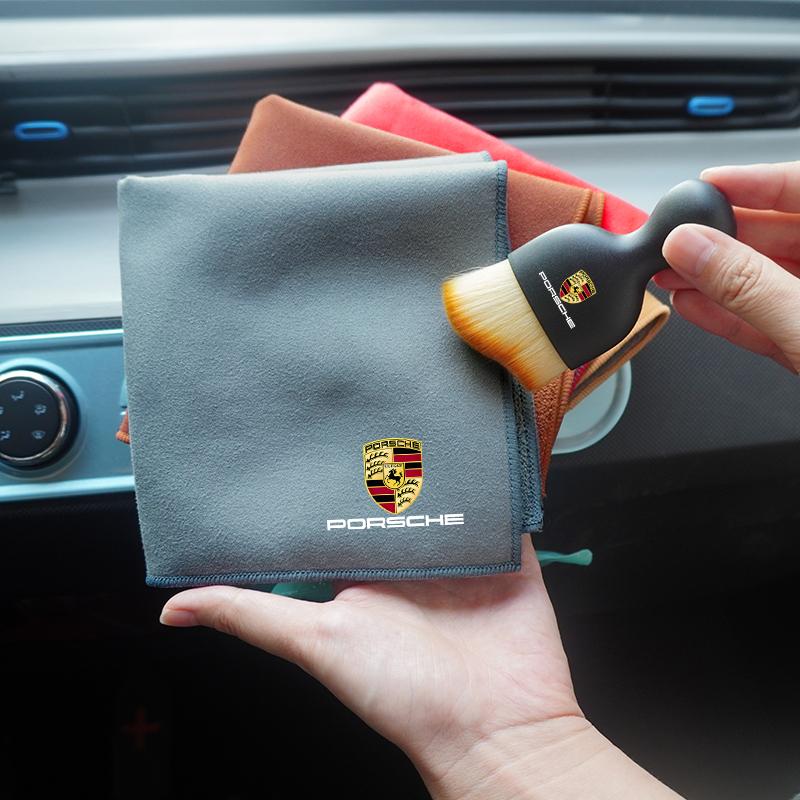For Porsche Car Cleaning Soft Brush Tool Dust Remover Suede Fleece Microfiber Wash Towel Car Cleaning Rag Cloth Auto Accessories