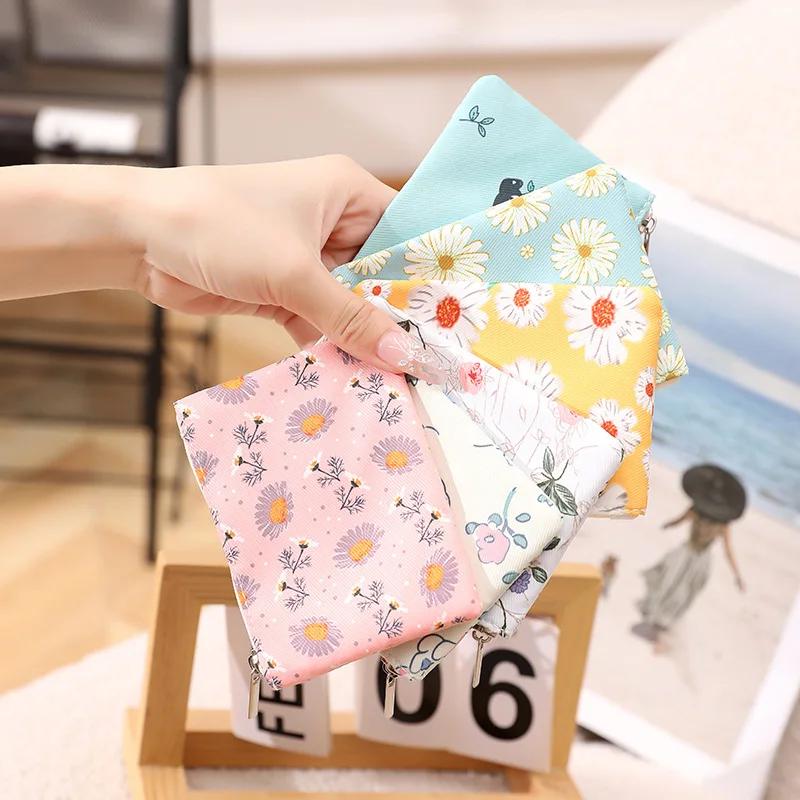 Маленький карманный мини-кошелек с цветочным принтом, небольшой свежий хлопковый цветочный мультяшный тканевый мешочек для карточек, женский студенческий кейс для хранения монет