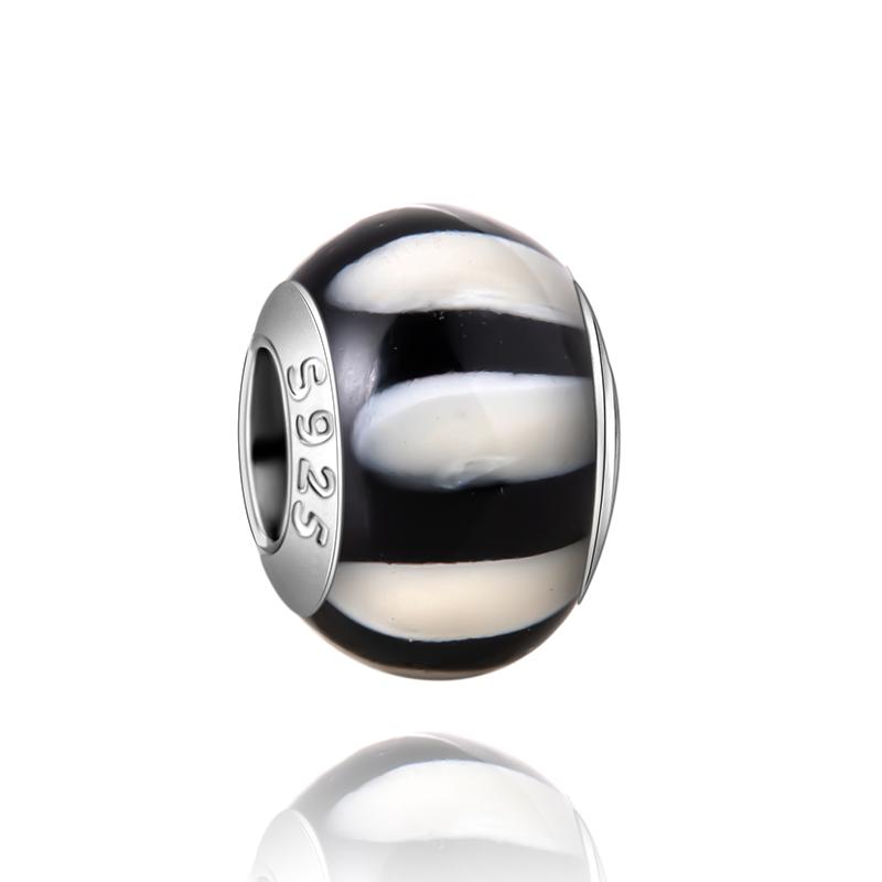 Муранское стекло Серия стерлинговое серебро 925 пробы Медный павлин синий и лепесток цветка Вращается Шарм Подходит для браслета Женские изящные циркониевые аксессуары