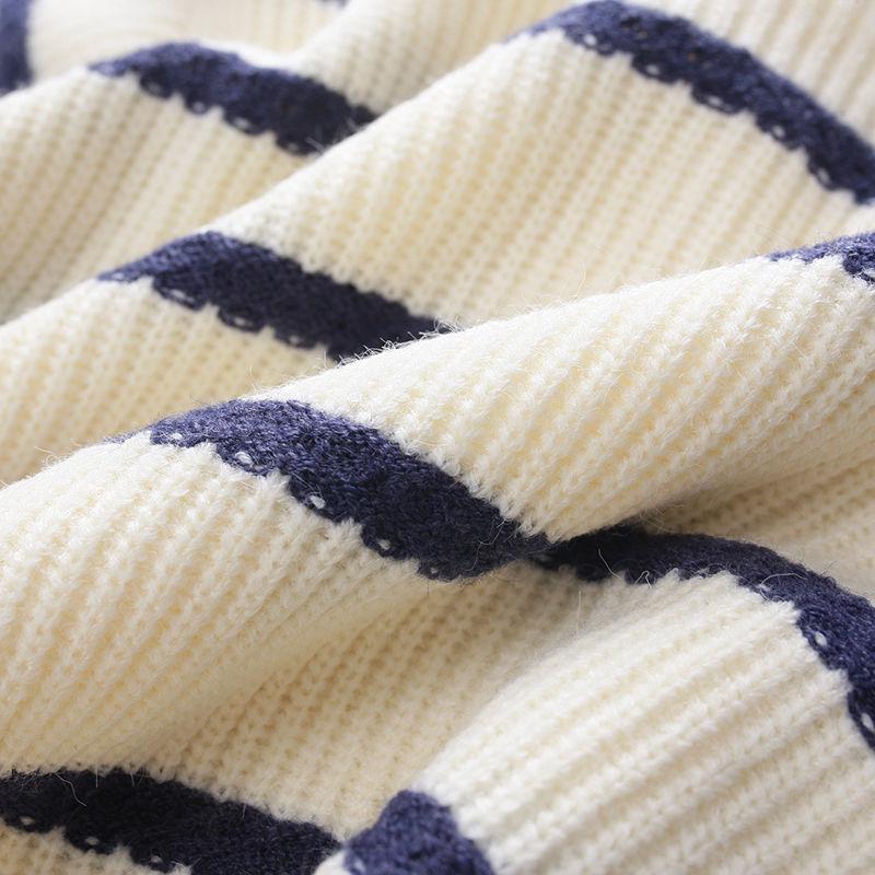 Короткий полосатый свитер в стиле ретро, ​​женское пальто 2023, осень, осень 2023, японская свободная верхняя одежда с длинным рукавом, маленький вязаный кардиган, женский свитер