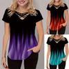 Летняя новинка, модная повседневная футболка с коротким рукавом и V-образным вырезом, с градиентным принтом, большого размера для женщин