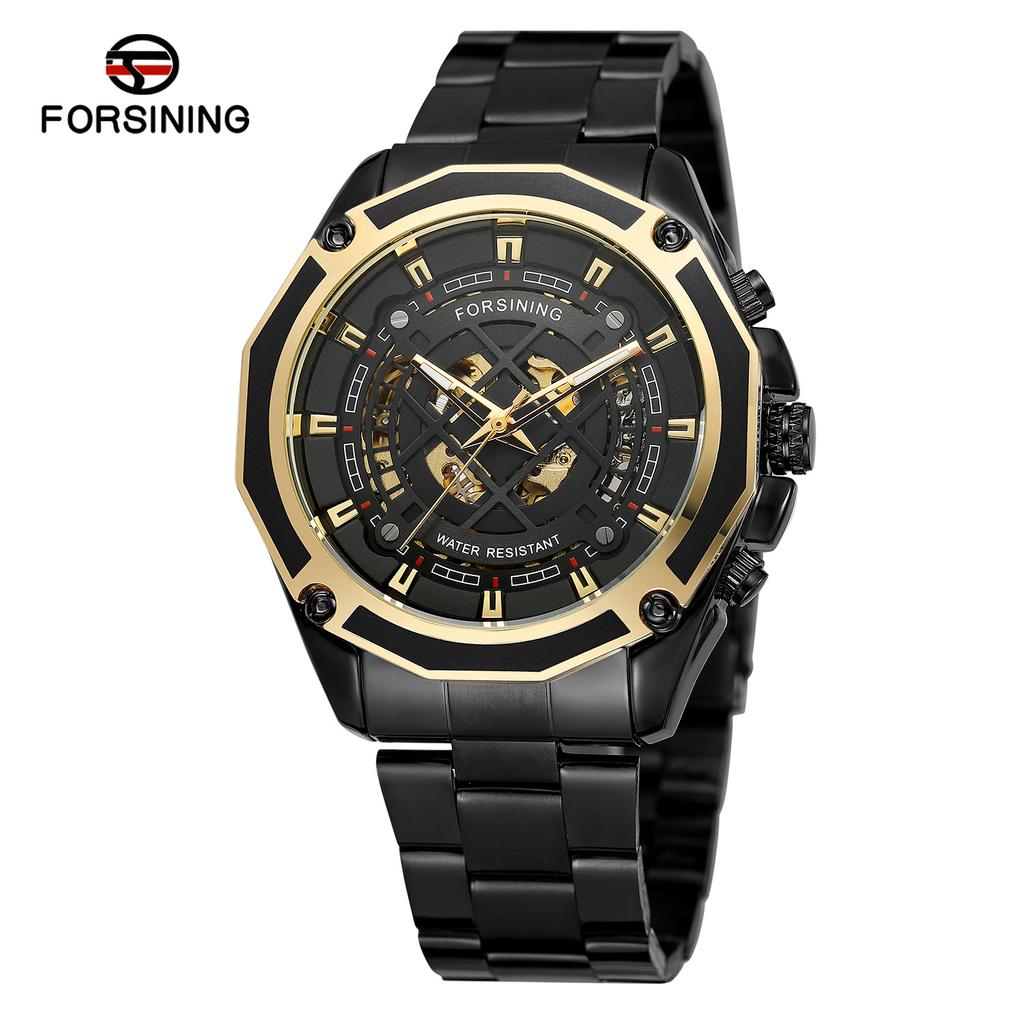 Forsining Men's Fashion Casual Blue Openwork Waterproof Mechanical Watch