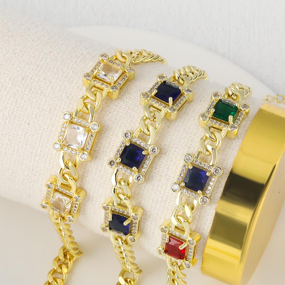 New Creative Geometric Square Colored Zirconium Bracelet, Elegant and Light Luxury Bracelet