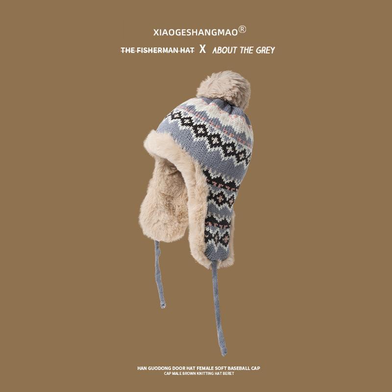 Зимняя женская милая и симпатичная плюшевая утолщенная плюшевая защита для ушей вязаная шапка теплая шерстяная шапка мужская