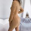 Women Autumn Winter High Waist Twist Wrap V Neck Long Sleeve Solid Color Hip Sweater Dress S-L