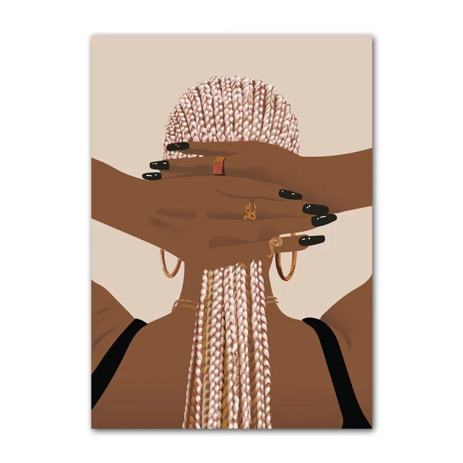 Черное искусство Мода Хип-хоп Девушка Маникюр Ювелирные изделия Губы Постер Африканская Черная Женщина Красивые Ногти Живопись Картинки Гостиная Салон Красоты Декор