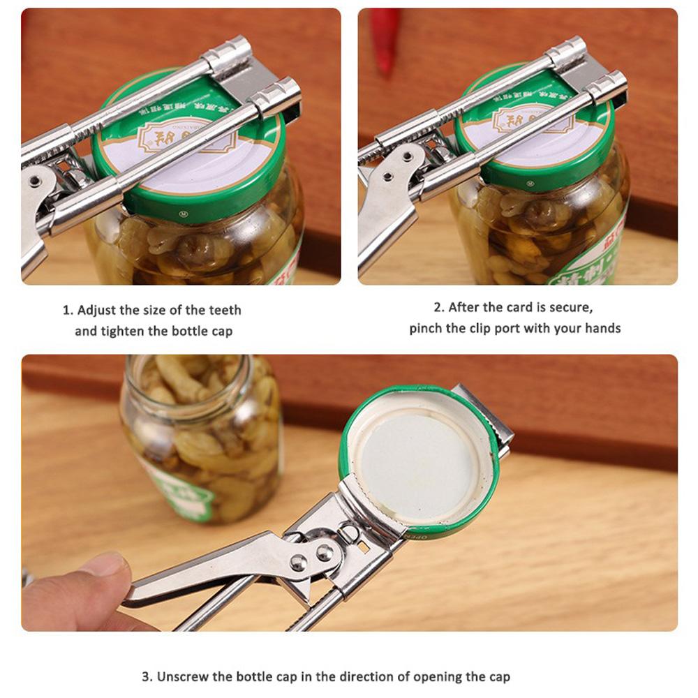 New Adjustable Stainless Steel Can Opener Rotating Non-slip Bottle Opener Twist Multifunctional Can Opener Kitchen Tool 6