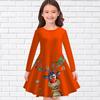 Girl Casual Cute Elk Print Round Neck Long Sleeve Dress Kid Princess Dress