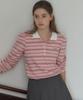 OURHOPE Striped Shirred Pique Sleeve T-Shirt - Pink