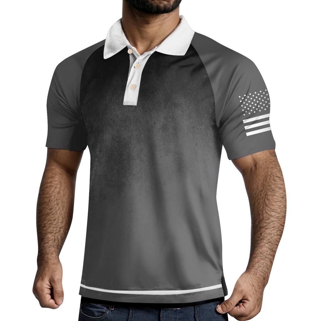 Men's Three Button Printed Lapel Short Sleeve Shirt Top