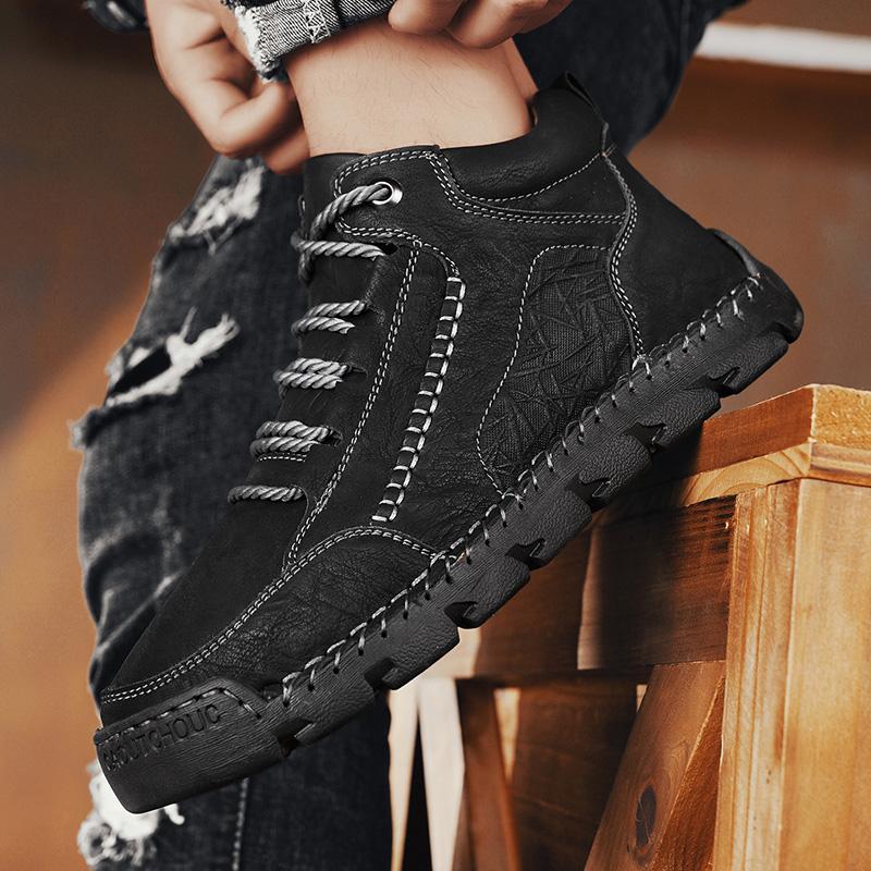 Осенне-зимняя обувь больших размеров, ретро ботинки с высоким верхом, мужские кожаные ботинки, модные мужские ботильоны средней высоты