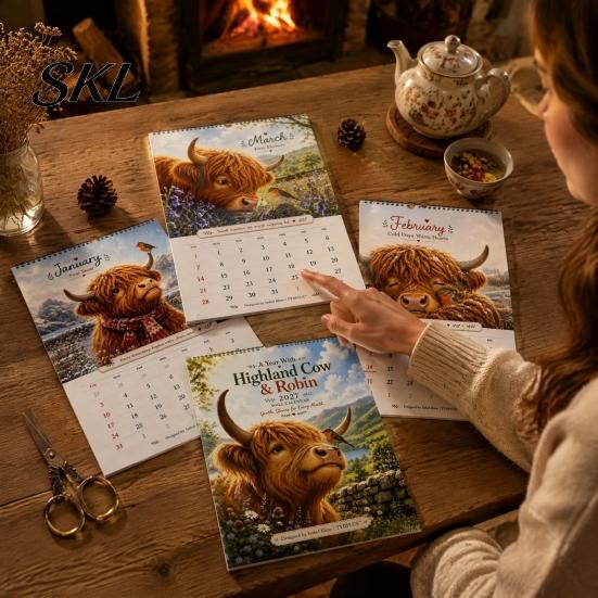 Scottish Cattle Hanging Planner 2027 Highland Cow Wall Calendar, A4 Monthly for Home Academic Planning Calendar Office, Decorative Schedule Organizer