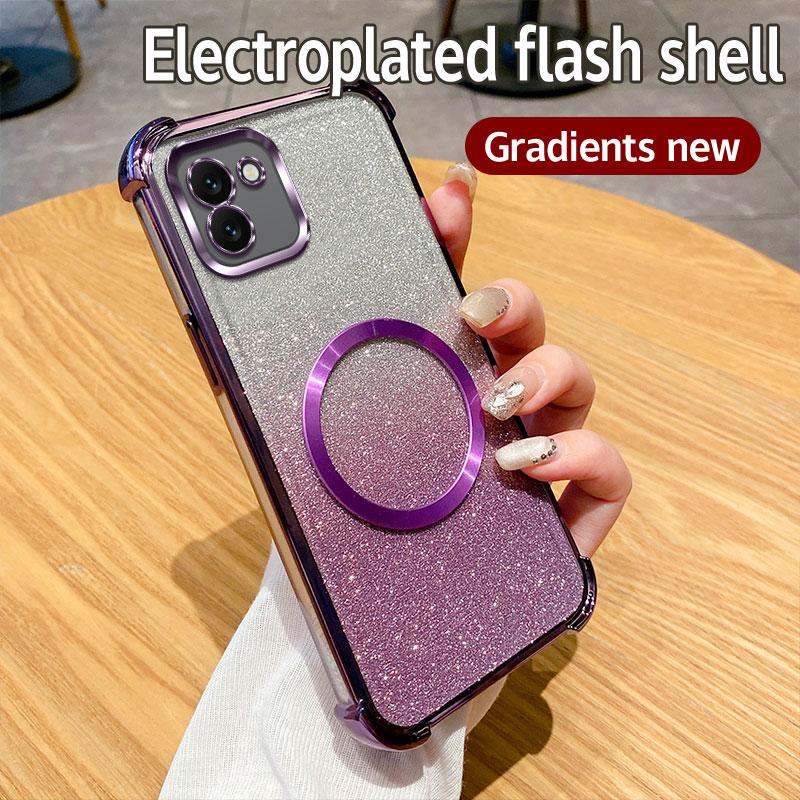 Plating Shockproof Clear Magnetic Ring Phone Case For Samsung Galaxy A05S A04S A03S A02S A52S M02 M12 M22 M32 4G Glitter Cover