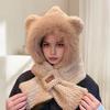 Милый и игривый зимний набор шапка и шарф с мультяшным декором в виде лисьих ушек для женщин