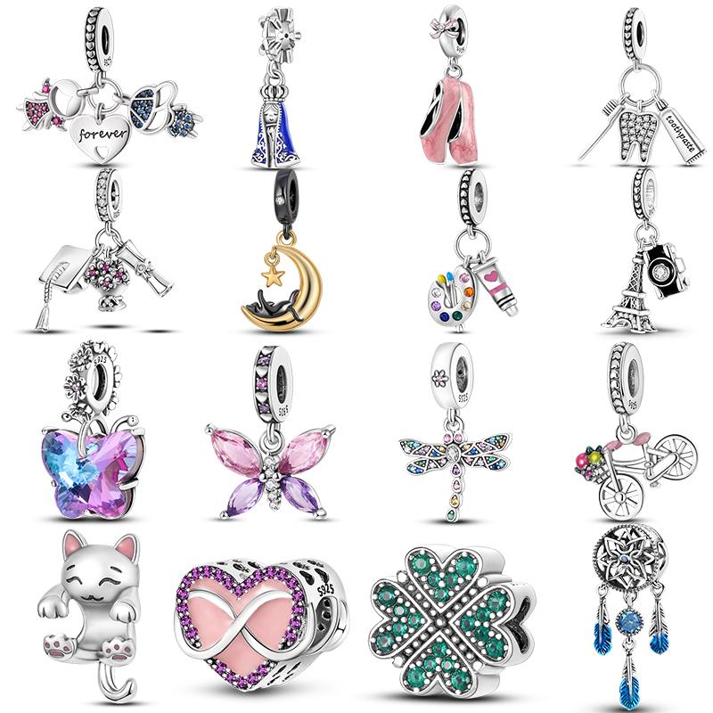 Серебряные подвески 925 пробы, подходят для оригинального браслета Diy, Diy Firefly, дорожная подвеска с подсолнухами и клевером, английская буква, сестра, бусина