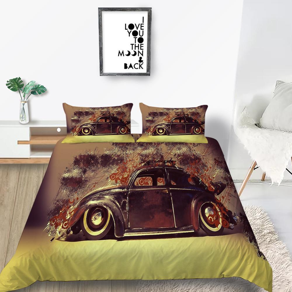 3D мультяшный комплект постельного белья для внедорожников, серия автомобилей, пуховое одеяло и наволочка с принтом из ультратонкой волокнистой ткани для быстрого высыхания украшения дома