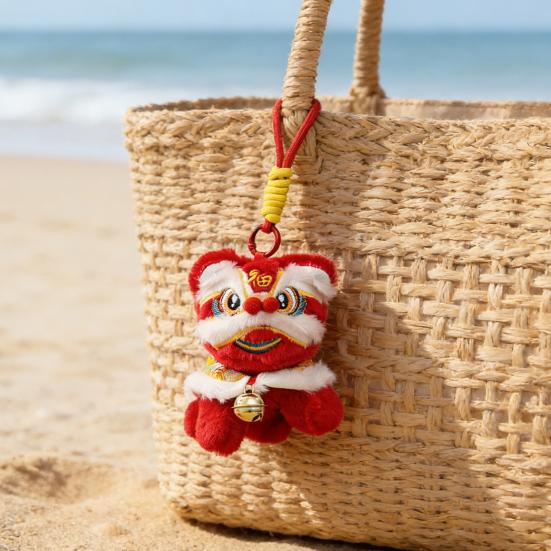 Plush Lion Dance Keychain Chinese Style Cartoon Animal Pendant Traditional Lion Dance Bag Charm New Year Gifts for Women Girls