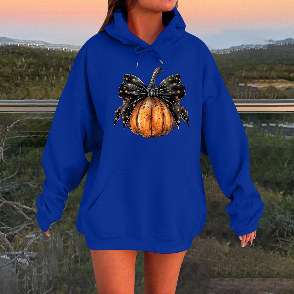 Женский плюшевый свитшот с длинными рукавами оверсайз со спущенными плечами и капюшоном с принтом на Хэллоуин