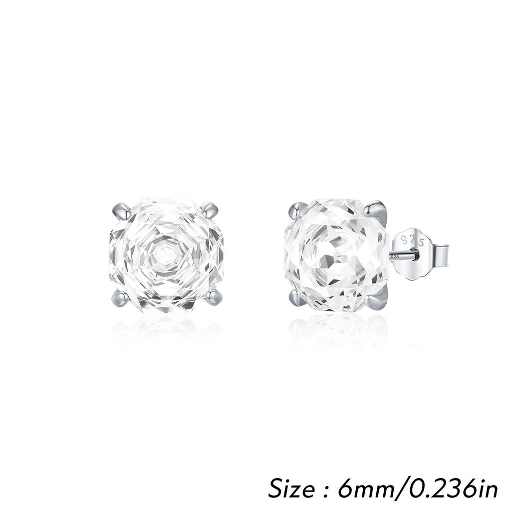925 Sterling Silver Rhodium/Platinum Plated Trendy Sparkling Colorful Octagon Zircon Rose Cut Unisex Stud Earrings Women Gift