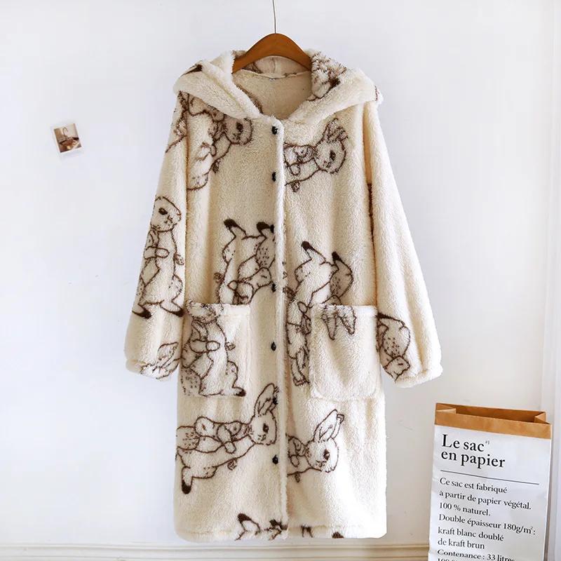 Новая осенне-зимняя ночная рубашка для пары, фланелевый плюшевый утолщенный халат для мужчин и женщин, удлиненный домашний меховой халат