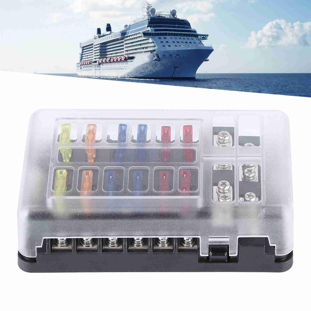 Fuse Box Holder 12 Way Blade W LED Light Waterproof Block Universal for Automotive Marine Yacht