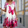 Летняя мода Женское платье с V-образным вырезом и короткими рукавами Ретро с принтом бабочек Сексуальное короткое платье-юбка