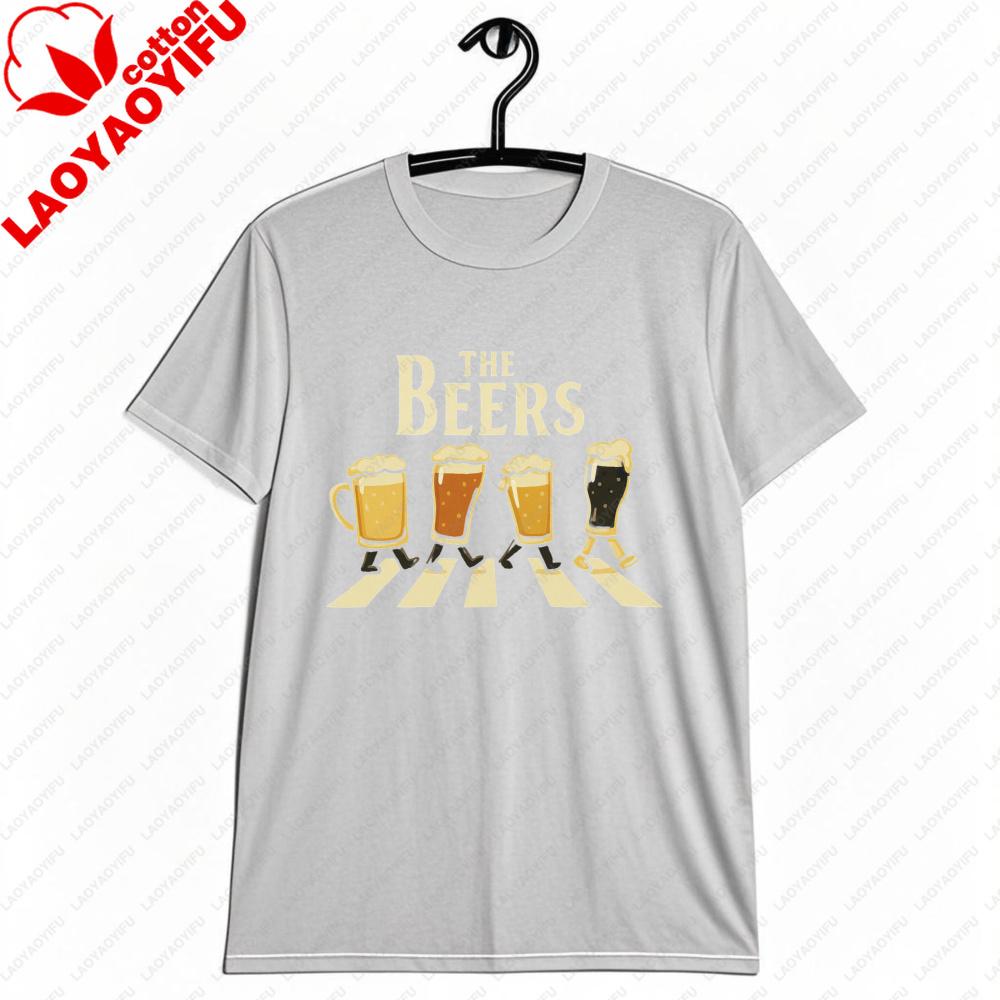 The Beers Road Parody Graphic Tshirt Funny The Beers Walking Beer Cup Print Tshirt Unisex Fashion Crewneck Cotton Short Sleeve