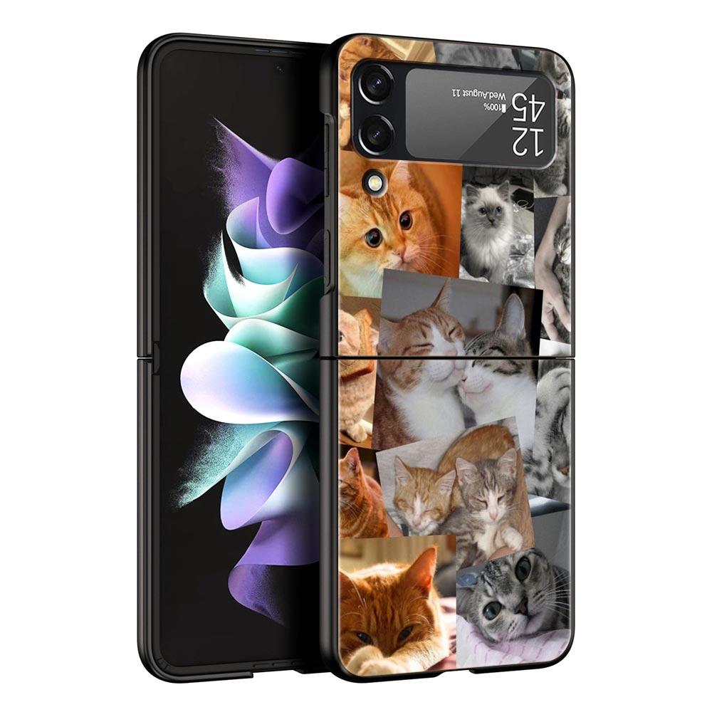 Z Flip 4 Phone Case for Samsung Galaxy Z Flip 3 5G ZFlip3 Flip3 Zflip Flip4 Black Hard Cover Cat Meme Funny Animals Shell Coque