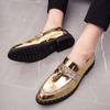 Brand Gold Tassel Leather Men Shoes Designer Glitter Brogue Shoes Men Formal Loafers Shoes Sequins Wedding Party Dress Shoes Men