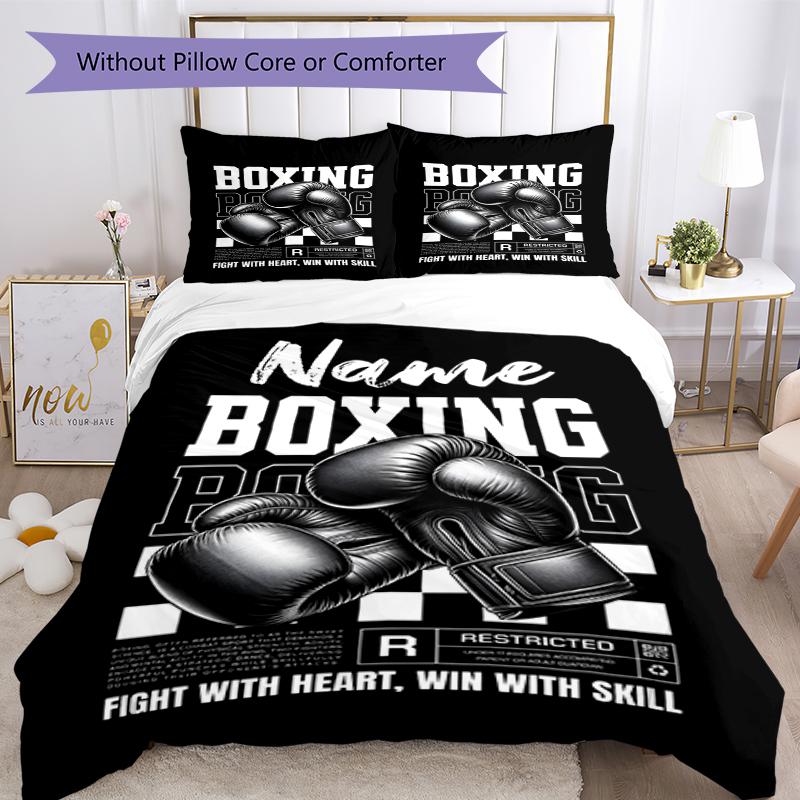 3pcs Custom Name Boxing Bedding Set Duvet Cover Closure Includes 1 Duvet Cover & 2 Pillowcases, Soft and Comfortable for All Seasons.
