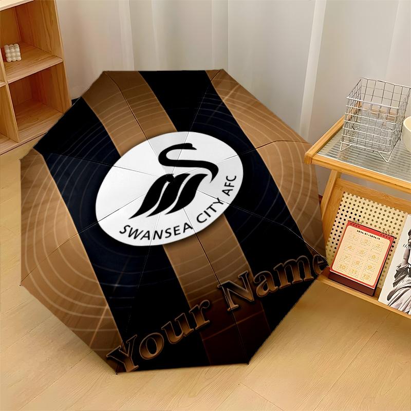 Автоматический 3-складной зонт Swansea City FC, 8 ребер, ветрозащитный, складной, защита от солнца и дождя, для путешествий на открытом воздухе, для ежедневного использования