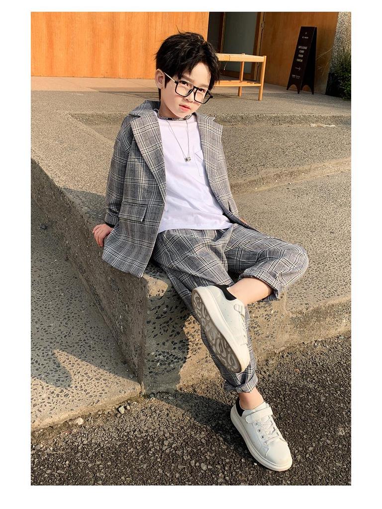 Клетчатый костюм-блейзер для мальчиков - Повседневный наряд в корейском стиле на весну/осень