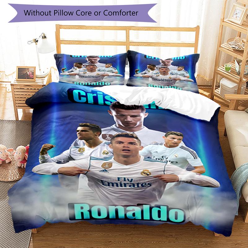 3pcs Soccer 7 (3) Design Cover Set - HD Printed Bedding with 1 Cover and 2 Pillowcases - Perfect for Home and Dorm Decor