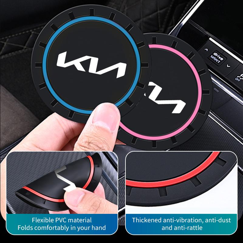 AABIU1 2pcs Car Silicone Coasters Water Cup Pads Non-Slip Mats For KIA K5 K2 Rio Optima Sportage Ceed Soul Picanto Venga Forte Stonic