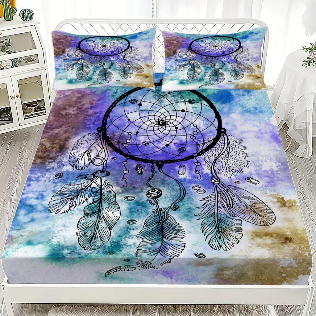 3D Простыня на резинке Воображение Расписные узоры Принт Простыня на резинке и наволочка Комплект постельного белья Мягкий Дышащий Комплект постельного белья