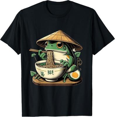 Лягушка ест рамен Каваи Неко Японская лапша Аниме Любители Подарок Унисекс Футболка