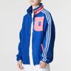adidas Спортивная повседневная вязаная куртка с блоками цвета и полосками, с воротником-стойкой, для мужчин, синяя