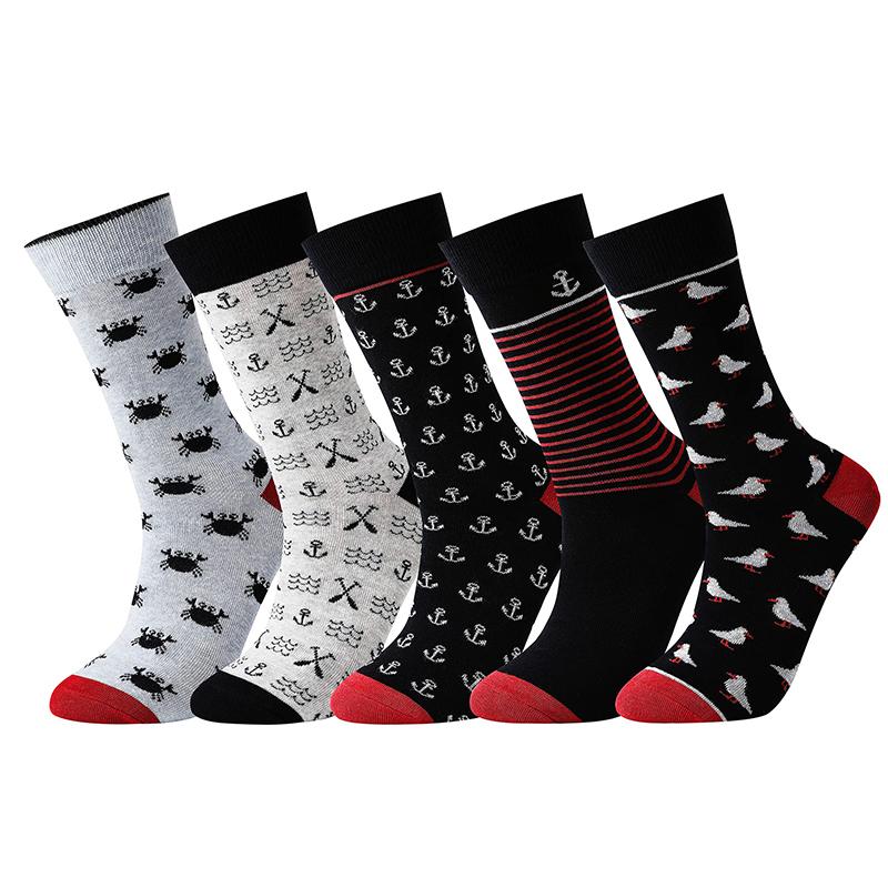 10 пар мужских носков из хлопка, деловые, новые, модные, забавные, с принтом животных, мультфильм, средние носки, мужские повседневные платья, одежда