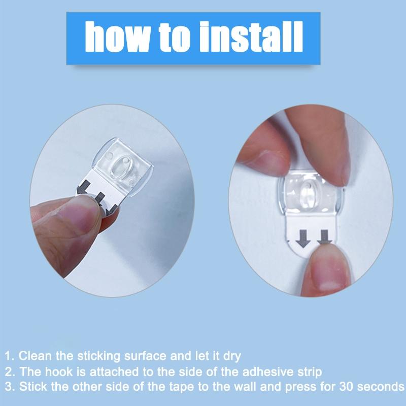 1 комплект водонепроницаемых прозрачных настенных крючков с самоклеящимися полосками, мини-гирлянды, зажим для вешалки для кухни