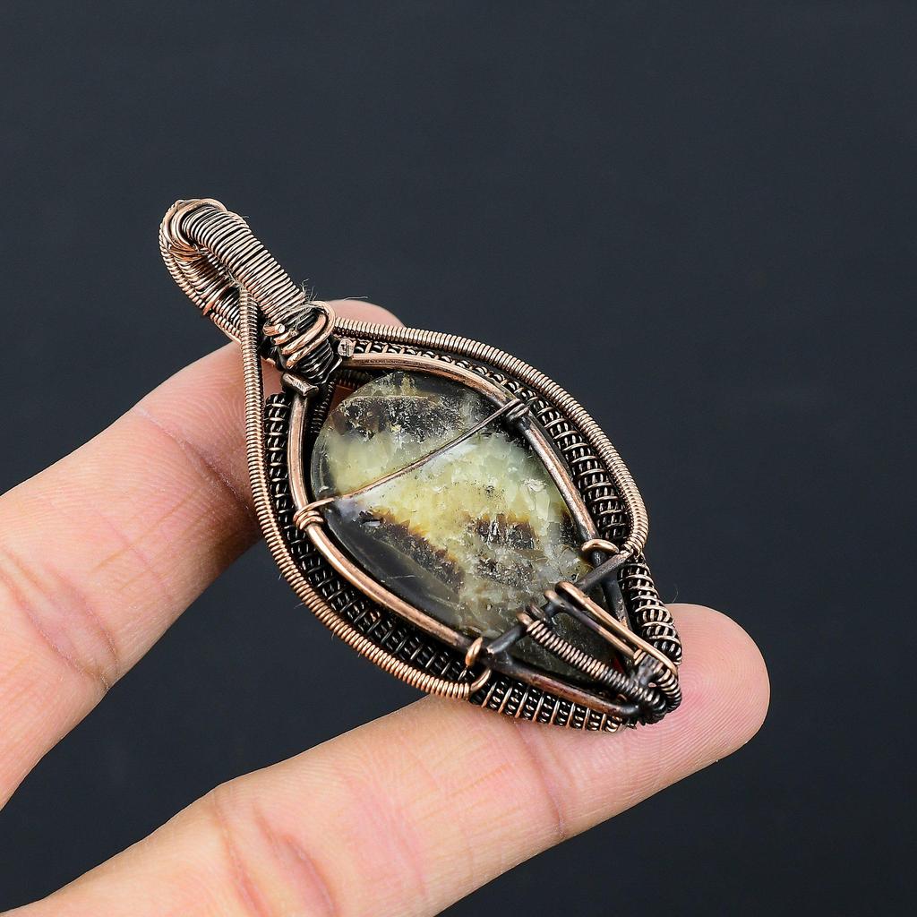 Lovely Septarian Gemstone Pure Copper Wire Wrapped Handmade Pendant Jewelry For Gift