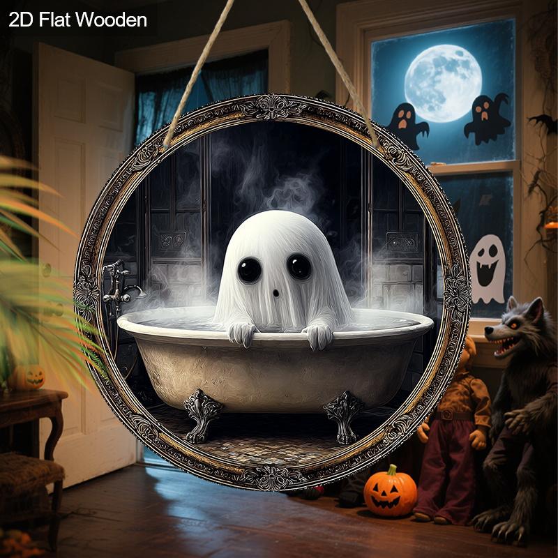 2D Flat Wooden Hanging Decorative Signs, Ghost Patterns, Halloween Decorations, Halloween Gifts for Friends