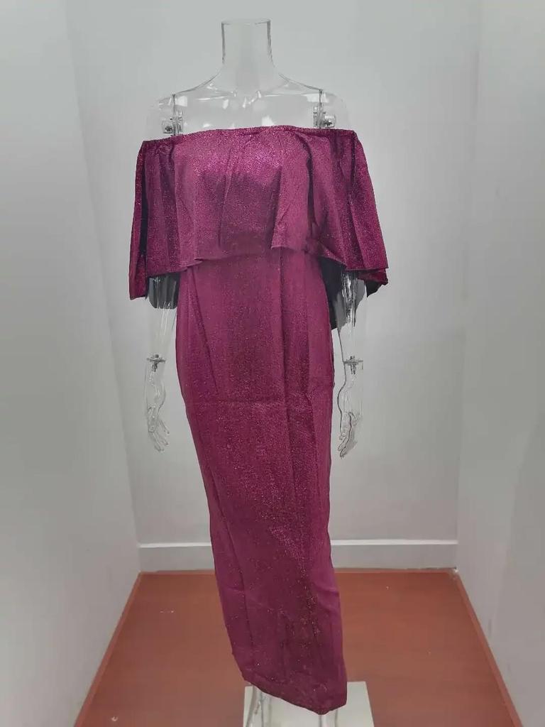 2024 One-Shoulder Ruffled Chest Wrap Evening Dress with Sparkling Hip Slit