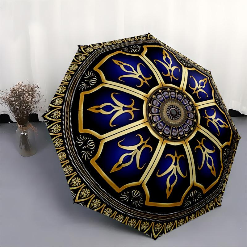 1pc Ornate Mandala Automatic Folding Umbrella - Design, Durable Iron Frame for Travel, Outdoor, Beach Fashion Accessory a0920065
