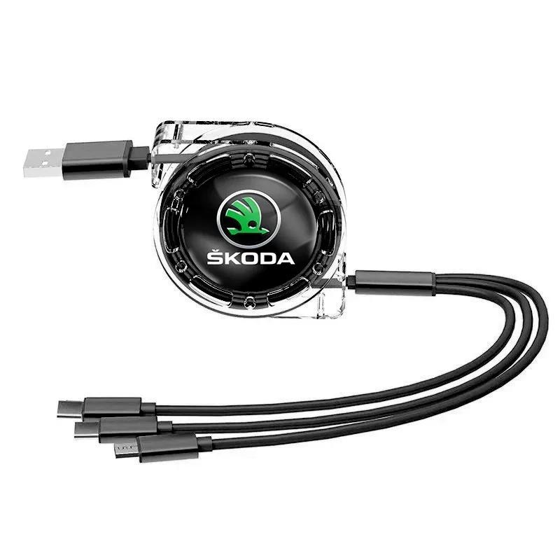 LQLT3 3 In 1 Data Cable Scalable Phone Fast Charging Cable Car Accessories For Skoda Octavia Fabia Kamiq Kapoq Kodiaq Rapid Superb