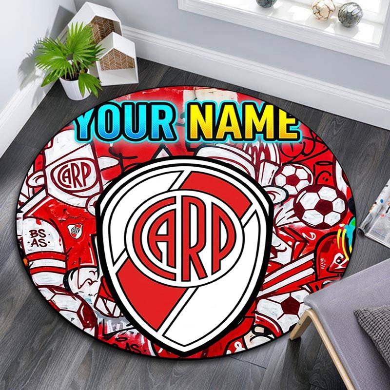 Custom Name,Club Atlético River Plate pattern round rug,Carpet Rug for Living Room Bedroom Playroom ,Non-slip Floor Mat,Holiday Gifts and Birthday Gif
