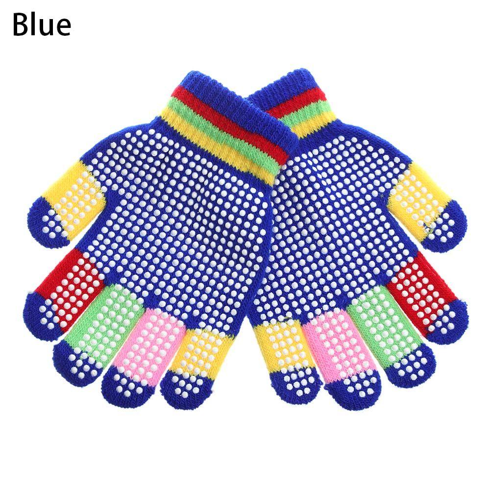 Зимние детские эластичные теплые нескользящие перчатки для мальчика и девочки, детские вязаные с противоскользящей резиной