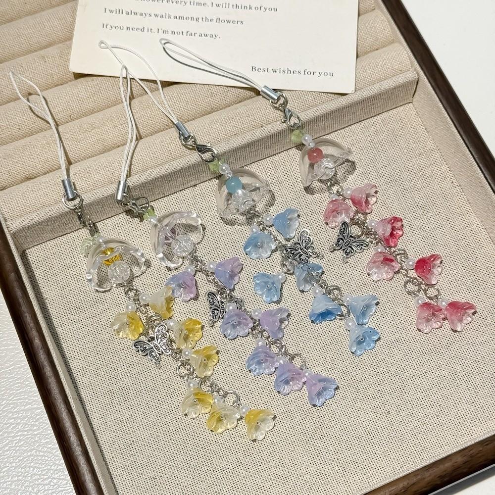 Kawaii Design Wind Chime Pendant Orchid Bell Style Bead Phone Lanyard Ornament Use