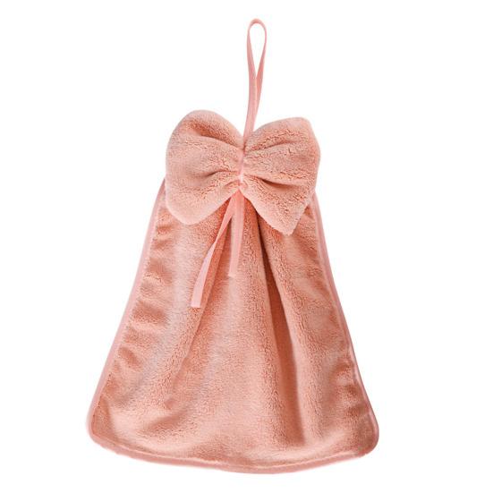 Hand Towel Coral Fleece Solid Color Design Bow Decoration Quick Dry Absorbent